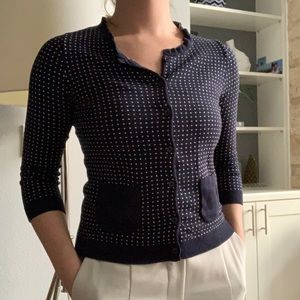 Navy blue polka dot cardigan sweater